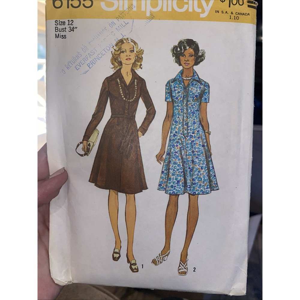 Simplicity Vintage 70s Pattern 6155 Flared Dress Cut Complete Size 12